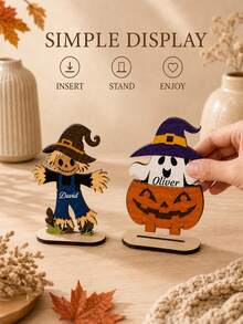 Personalized Name Halloween Standing Decor, Custom Desktop Ornament With Ghost, Witch, Pumpkin, Cat, Scarecrow And Grim Reaper Characters, Bookshelf Fireplace Mantel Decoration, Halloween Party Tabletop Display, Suitable For Home, Friends And Halloween Enthusiasts Home Decor - Multicolor - View 5