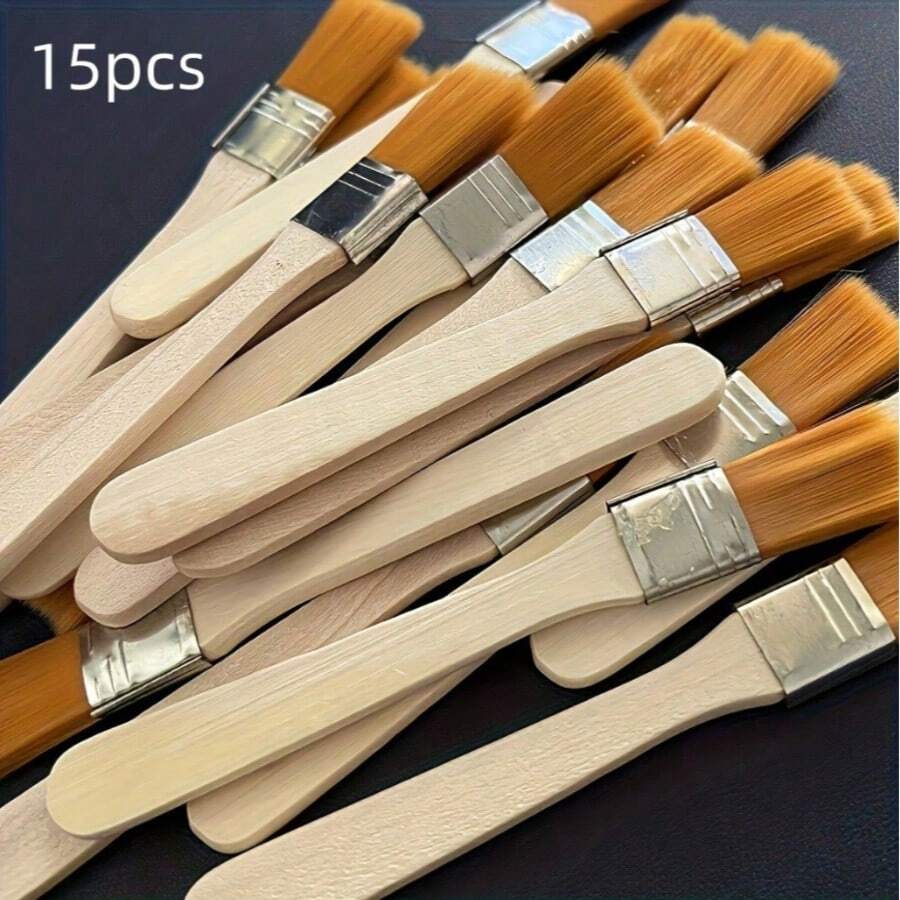 15Pcs Multi-Functional Paint Brush Set With Wooden Handle, Versatile Artist Brushes For Acrylic, Oil Painting, DIY Crafts & Dust Cleaning - Multicolor - View 1