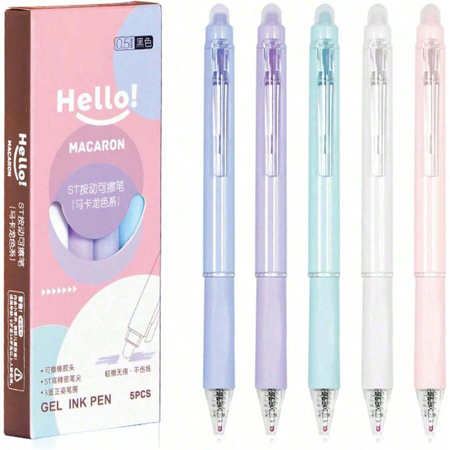 MOZXIRZ 5pcs Erasable Gel Pens, Retractable Erasable Pens, 0.5mm Blue Ink, Smooth Writing, Elegant Design, Suitable For Women's Office And Study Supplies (5pcs Blue) - Sets - View 1