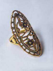 1pc Vintage Hollow Carved Gold-Tone Long Ring, 4 Color Options - Ancient Bronze - View 7