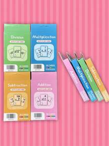 1/4 Set Math Flashcards, 36 Cards/Set, Includes Addition, Subtraction, Multiplication, Division, Rounded Corners, Reusable Learning Cards, Erasable, Multicolor, Portable, Suitable For Addition, Subtraction, Multiplication, Division Practice, Math Games, Teaching Aid, Back To School Stationery, Teacher Gift - Multi-color - View 3