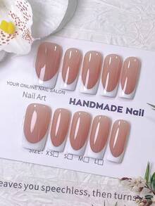 10pcs Handmade Wearable Full Coverage Nail Stickers, Reusable Square Medium Coffee French Style Nail Art Stickers, Suitable For Girls And Office Workers, Minimalist Nail Art - Mocha Brown - View 12