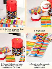 Children's Colorful Ball Card Game Set, Lucky Draw Game, 90 Colorful Balls, 1 Game Box, 6 Cards, 1 Bell, Multi-Player Entertainment, Develop Color Recognition And Reaction Ability, Suitable For Children's Party, Parent-Child Interaction, Ideal Gift For Holiday And Birthday - Multicolor - View 7