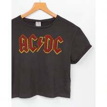 Amplified Womens/Ladies AC/DC Logo Cropped T-Shirt - Charcoal - View 2