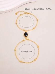1pc Vintage Oval Black Small Gold Bead Linked Finger Back Chain Bracelet For Women, Daily Commute, Evening Party, Gift - One Size - View 6