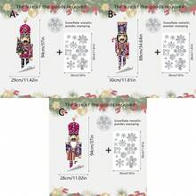 1/3pcs Glitter Nutcracker Window Cling, Static Cling, Reusable, For Home Winter Bedroom Window, Nutcracker Soldier Snowflake Print, Holiday Window Decor - Multicolor - View 13