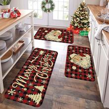 1/2/3pcs Christmas Theme Kitchen Rug, Flannel Kitchen Mat, Comfortable Soft Absorbent Non-Slip Machine Washable With Anti-Slip Backing, Multi-Functional Home Mat For Doorway, Living Room, Bedroom, Kitchen, Dining Room, Bathroom, Laundry Room, Patio, Entryway, Christmas Holiday Decor - Multicolor - View 4