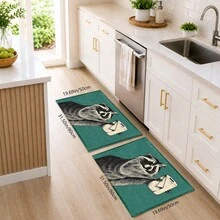 1pc Funny Raccoon Toilet Paper Pattern Printed Faux Cashmere Kitchen Mat, Absorbent Kitchen Floor Mat, Kitchen Rug, Long Runner Mat, Sink Front Mat, Suitable For Kitchen, Bathroom, Entryway, Hallway, Laundry Room And Home Decor - Multicolor - View 13