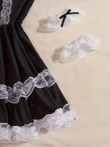 1 Set Lace Sexy Uniform, Maid Nightgown, Bar, Halloween Party Costume - Black - View 5