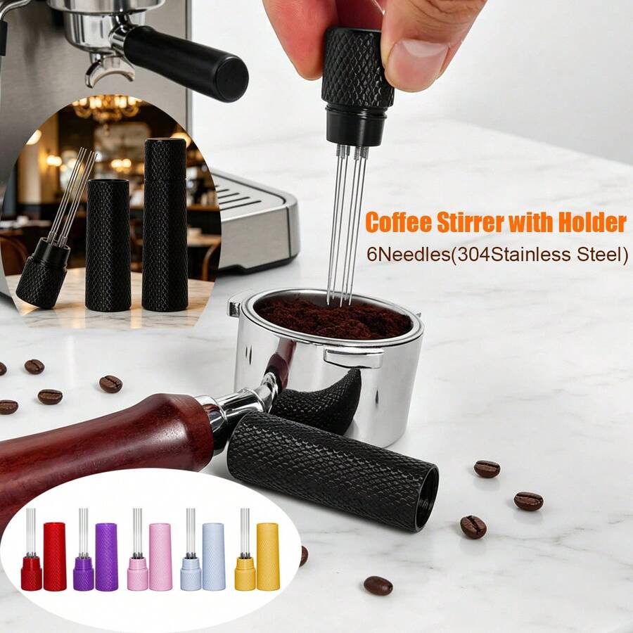 KCJLHGT Stainless Steel Coffee Powder Tamper Espresso Powder Stirrer 6 Needle Distributor Leveler WDT Tools Cafe Stirring Barista Accessories
