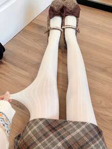 1pc Women's Casual Versatile Textured Dark Gray & White Leggings, High Elasticity Soft & Comfortable, Vintage Pattern Tights, Suitable For All Seasons - Multicolor - View 10