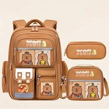 1 Set Fashion Capybara Large Capacity Backpack 3-Piece Set, Printed Design, Backpack + Crossbody Bag + Pencil Case, Back To School Essential, Multiple Colors Available, Perfect Gift For Capybara Lovers - Sets - View 7