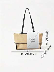 Niche Design Minimalist Canvas Tote Bag, Vintage Large Capacity Daily Commute Handbag, Casual Versatile Shoulder Bag For Women - Beige - View 8