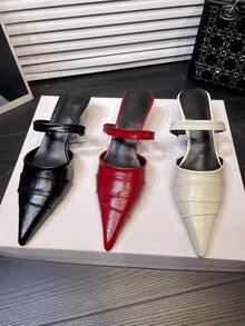 Vintage Chunky Heel Pointed Toe Women's New Style Elegant Commute French Mary Jane High Heels - Red - View 6