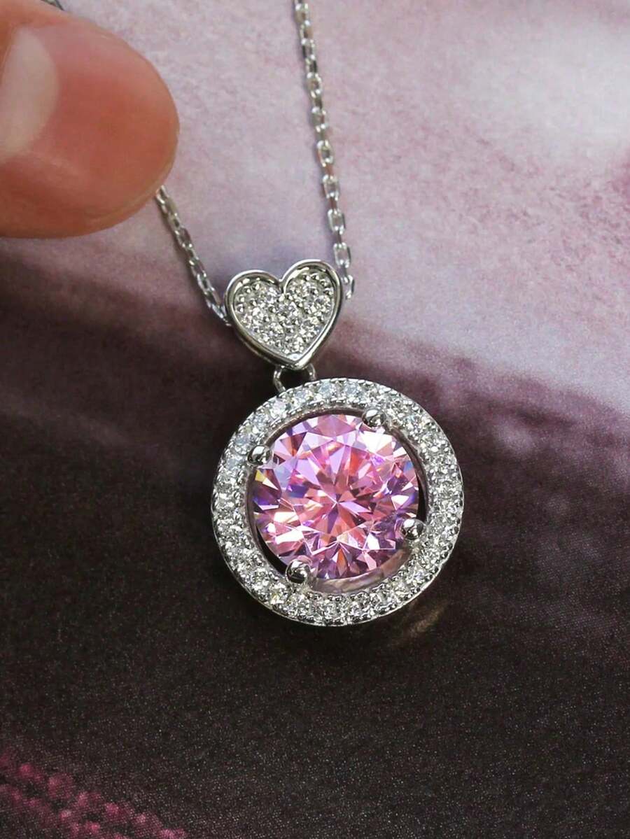 1pc Romantic Cubic Zirconia Necklace, Women's Wedding Engagement Party Jewelry, Valentine's Day Gift
