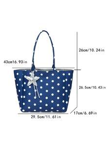 1 buah Tas Tote Nilon Polkadot Kapasitas Besar Warna Biru untuk Wanita - Biru - View 6
