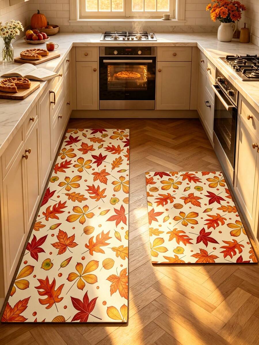 1/2pcs Thanksgiving Maple Leaf Pattern, Vintage Diatomaceous Earth Mat, Super Absorbent, Non-Slip, Perfect For Bathroom, Kitchen And Dining Room, Quick Dry, Perfect Gift For Home Decor And Bathroom Mat, Thanksgiving Holiday Gift! - Multicolor - View 1