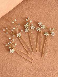 5pcs/Set Plum Blossom Crystal Hair Clips, Bridal Wedding Hair Accessories - Multicolor - View 12