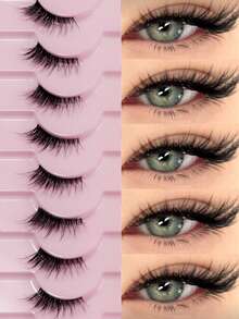 10 Pairs Half-Length False Eyelashes, Transparent Band, Cat Eye Style, Short Soft 3D Faux Mink Lashes, Natural Soft Makeup, Halloween - Black - View 1
