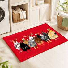 1pc Christmas Rooster Pattern Printed Faux Cashmere Kitchen Mat, Christmas, Can Be Used As Christmas Gift, Christmas Decoration, Absorbent Kitchen Floor Mat, Kitchen Rug, Long Runner, Sink Front Mat, Suitable For Kitchen, Bathroom, Entryway, Hallway, Laundry Room And Home Decor - Multicolor - View 8