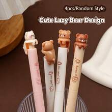 2/4pcs Cute Lazy Bear Design Neutral Gel Pens, Smooth Writing 0.5mm Black Ink - Multicolor - View 9