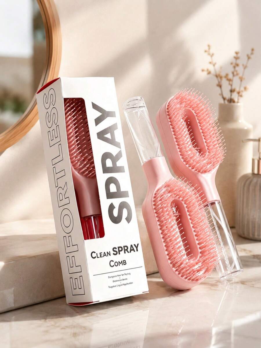 2‑In‑1 Spray Hair Brush Detangler, Built‑In Water Tank Fine Mist Spray Comb, Wet Dry Hair Detangling Brush, Portable Anti‑Overflow Hair Care Styling Tool For Curly Thick All Hair Types - Multiple Styles - View 1