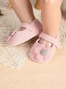 1 Pair Girls Solid Color Fabric Flower Flat Fashion Soft Sole Cute Princess Shoes, Suitable For Spring And Autumn - Pink - View 3
