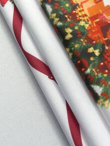 1pc Red Christmas Tablecloth, Floral And Bow Design, Rectangular Christmas Dining Tablecloth, Suitable For Holiday Parties, Kitchen And Home Decor - Multicolor - View 9