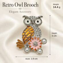 Retro Enamel Owl Lapel Pin, Rhinestone Pearl Flower Inlaid Animal Brooch, Two‑Tone Elegant Accessory For Women Daily Outfit - Multicolor - View 12
