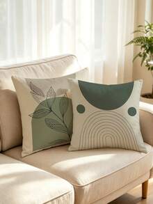 shangxia 4Pcs, Boho Sage Green Pillow Covers, Boho Abstract Geometric Leaf Throw Pillow Covers - Contemporary Sage Green, Machine Washable Polyester, Single-Sided Design - 16x16, 18x18, 20x20 Inches, No Pillow Insert. - Multicolor - View 11