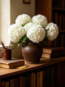 [Quantity] Pcs/Set 9.06 Inch Artificial Hydrangea Bouquet, Faux Hydrangea Stems, Suitable For Wedding Centerpieces, Home Decor (White) - Multicolor - View 6