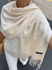 1pc Women's Classic Minimalist Cashmere Scarf, Daily Neck Scarf, Versatile Bow Tie Accessory, Suitable For Women's Daily And Commute Looks - Beige - View 1