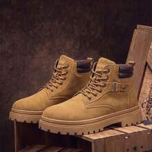 Vintage Distressed Suede Men's High-Top Ankle Boots Thick Sole Durable Lace-Up Street Style Versatile Men's Boots - Khaki - View 8