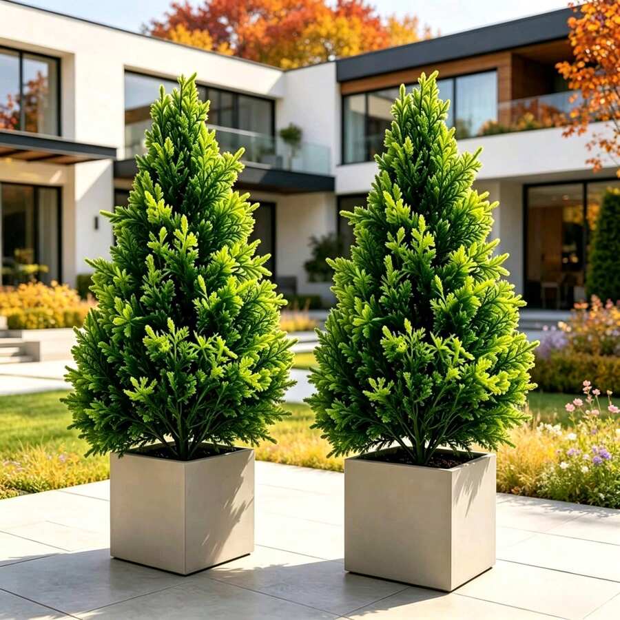 2pcs Realistic Artificial Pine Trees, Versatile Indoor & Outdoor Decorative Greenery, Natural Branch Shape With Vibrant Green Needles, Evergreen & Maintenance-Free, No Pot Included, Suitable For Outdoor Yard, Garden, Patio, Front Porch Path, Poolside, Indoor Living Room, Dining Table, Halloween, Thanksgiving, Christmas, Wedding, Party And Year-Round Atmosphere Decor