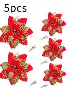 15 bộ hoa giả Poinsettia Giáng Sinh lấp lánh, hoa cây thông Noel 5.7 inch kèm kẹp, phù hợp trang trí vòng hoa, trang trí Giáng Sinh, trang trí cây thông Noel, đám cưới, tiệc tùng, trang trí nhà cửa - Đỏ - Xem 15
