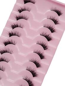 10 Pairs Half-Length False Eyelashes, Transparent Band, Cat Eye Style, Short Soft 3D Faux Mink Lashes, Natural Soft Makeup, Halloween - Black - View 6