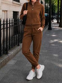 Women Two-Piece Outfits - Coffee Brown - View 6