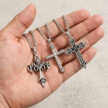 6pcs/Set Men's Vintage Coptic Cross Layered Necklace | Stainless Steel Cast Avant-Garde Jewelry, Premium Texture Choice For Party And Daily Wear - 6pcs/set - View 6