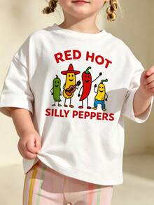 Toddler Girls Cute Cartoon Vegetable Print Short Sleeve T-Shirt Casual Daily Wear - White - View 2