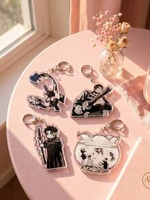 1Pc/4Pcs Kagurabachi Theme Acrylic Keychains, Featuring Demon Blade Ink Effect, Drawing Sword Pose, Chibi Style And Goldfish Tank Scene Design, Fashionable Bag Charm, Suitable For: Back To School, Gift For Anime Fans, Exquisite Collection, All Season - Multicolor - View 3