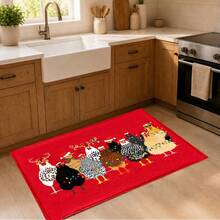 1pc Christmas Rooster Pattern Printed Faux Cashmere Kitchen Mat, Christmas, Can Be Used As Christmas Gift, Christmas Decoration, Absorbent Kitchen Floor Mat, Kitchen Rug, Long Runner, Sink Front Mat, Suitable For Kitchen, Bathroom, Entryway, Hallway, Laundry Room And Home Decor - Multicolor - View 5