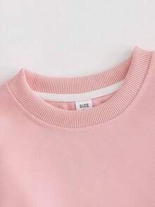Girls' Round Neck Pullover Sweatshirt, Printed With Shiny Black Bow Pattern, Sweet Style Loose Fit, Suitable For Spring And Autumn - Pink - View 8