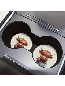 2pcs Cow Print Absorbent Car Cup Holder Coasters - Women's Car Interior Accessories, Suitable For Car And Home Desktop Cup Mats - A - View 5