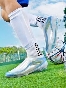 1 Pair World Cup Style Latest Men's Football Shoes, AG Long Stud Turf Training Boots - White - View 2