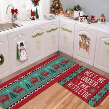 1/2/3pcs Christmas Theme Kitchen Rug, Flannel Kitchen Mat With Red And Green Reindeer And Spruce Pattern, Soft Comfortable Absorbent Non-Slip Machine Washable With Non-Slip Backing, Suitable For Entryway, Living Room, Bedroom, Kitchen, Dining Room, Bathroom, Laundry Room, Hallway, Patio, Multi-Functional Home Holiday Decor Mat - Multicolor - View 7