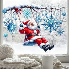 1 miếng dán kính tĩnh điện hình ông già Noel đung đưa, decal kính hai mặt nhìn thấy được, có thể tái sử dụng, họa tiết cành cây tuyết bông băng giá, trang trí Giáng sinh, phù hợp cho nhà bếp, cửa hàng boutique, cửa kính trưng bày, trang trí lễ Giáng sinh trong nhà và ngoài trời - Một cỡ - Xem 4