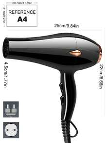 1 buah Pengering Rambut Profesional Berkecepatan Tinggi dengan Pinggiran Emas Hitam, Dapat Diatur Kecepatannya dengan Sakelar Udara Dingin/Panas, Aliran Udara Bertenaga Tinggi, Dilengkapi dengan Nosel Konsentrator dan Aksesori Sisir Lancip, Cocok untuk Penggunaan di Rumah dan Salon Profesional - Hitam - View 4