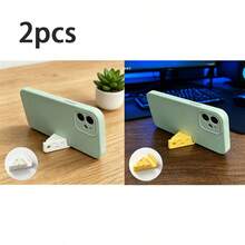 2/1pc INS Style Mini Cheese Phone Stand, Yellow & White Color Options, Compact & Portable Keychain Pendant, Lightweight Space-Saving Design, Hands-Free Desktop Phone Holder For Watching Videos And Short Clips, Creative Phone Base For Travel And Home Use - Little Cheese - View 3