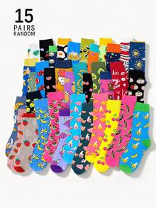 1/3/5/10/15 Pairs Random Unisex Fruit Pattern Street Style Comfortable Breathable Mid-Calf Socks - Multicolor - View 28