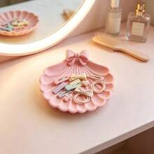 Elegant Bow Shell Hair Accessory Tray - Cute Shell Shaped Jewelry Tray, Fashionable Vanity Storage Box, Suitable For Rings, Earrings, Necklaces, Aesthetic Home Decor Accent, Accessory Storage Box, Jewelry Tray - Multicolor - View 2